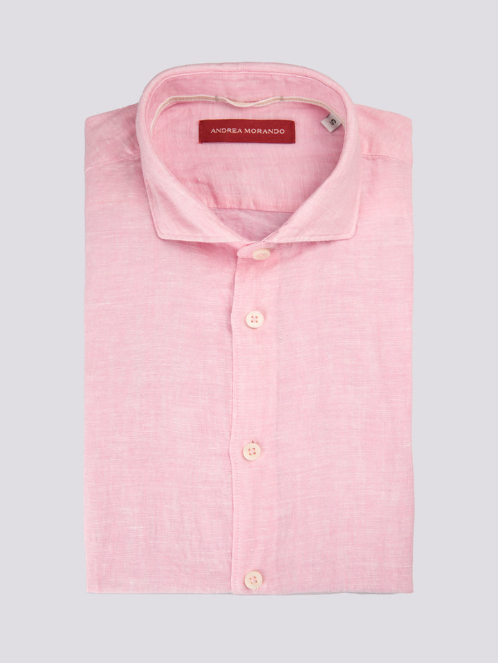 Camicia in lino rosa tinto filo