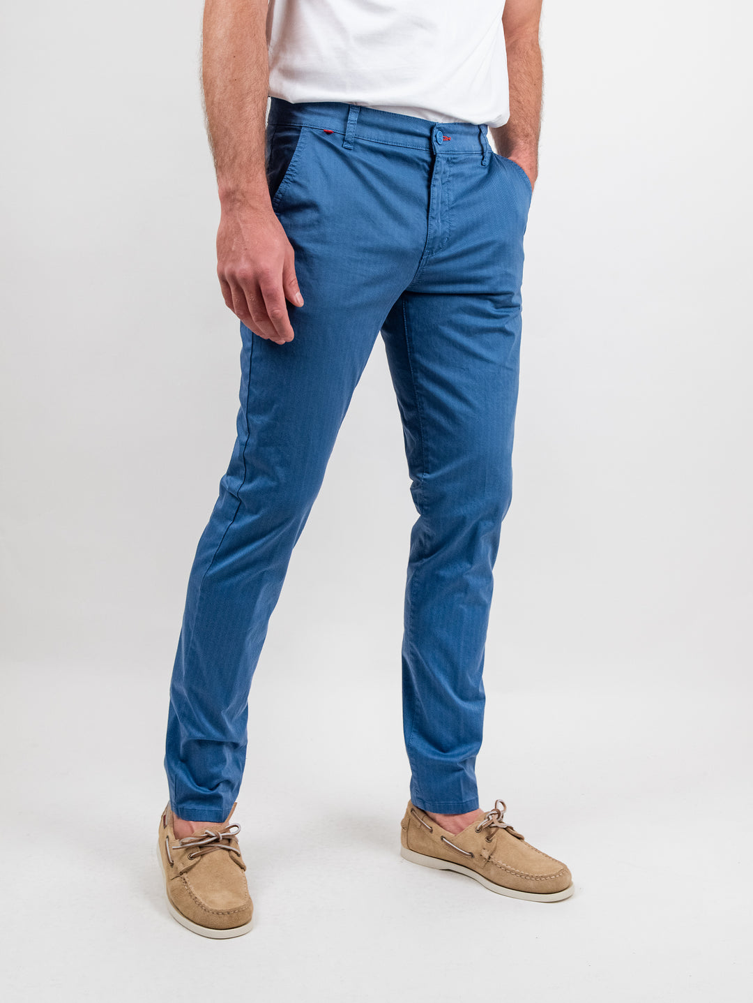 Pantalone tasca a filo in cotone spigato bluette