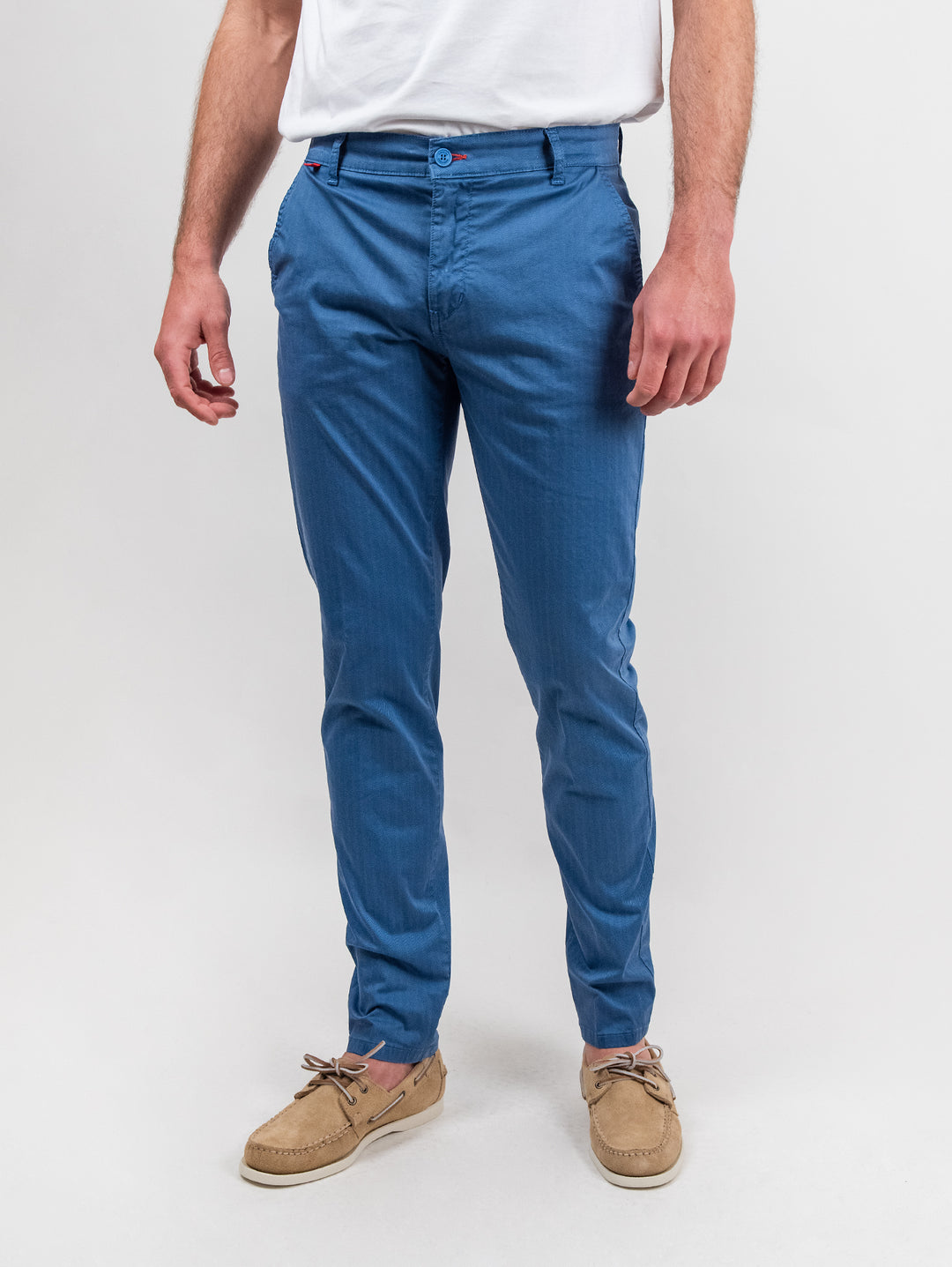 Pantalone tasca a filo in cotone spigato bluette
