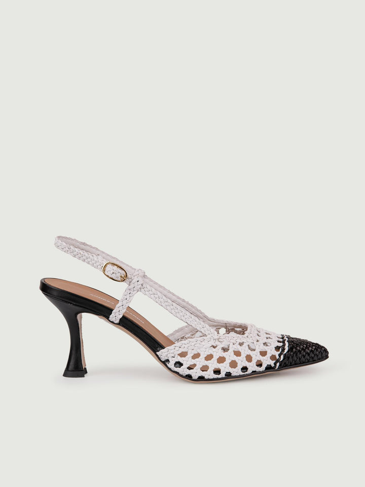 CHANEL SLING BACK CON INTRECCIO BIANCO E NERO