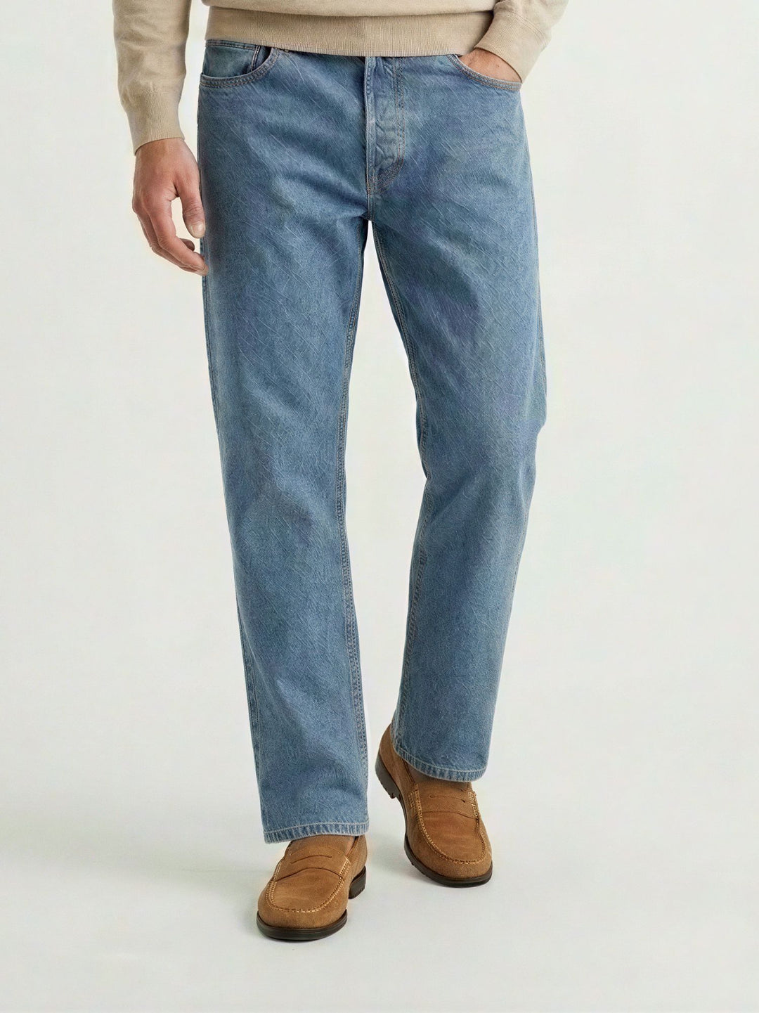 Jeans linea dritta in cotone lavaggio medio