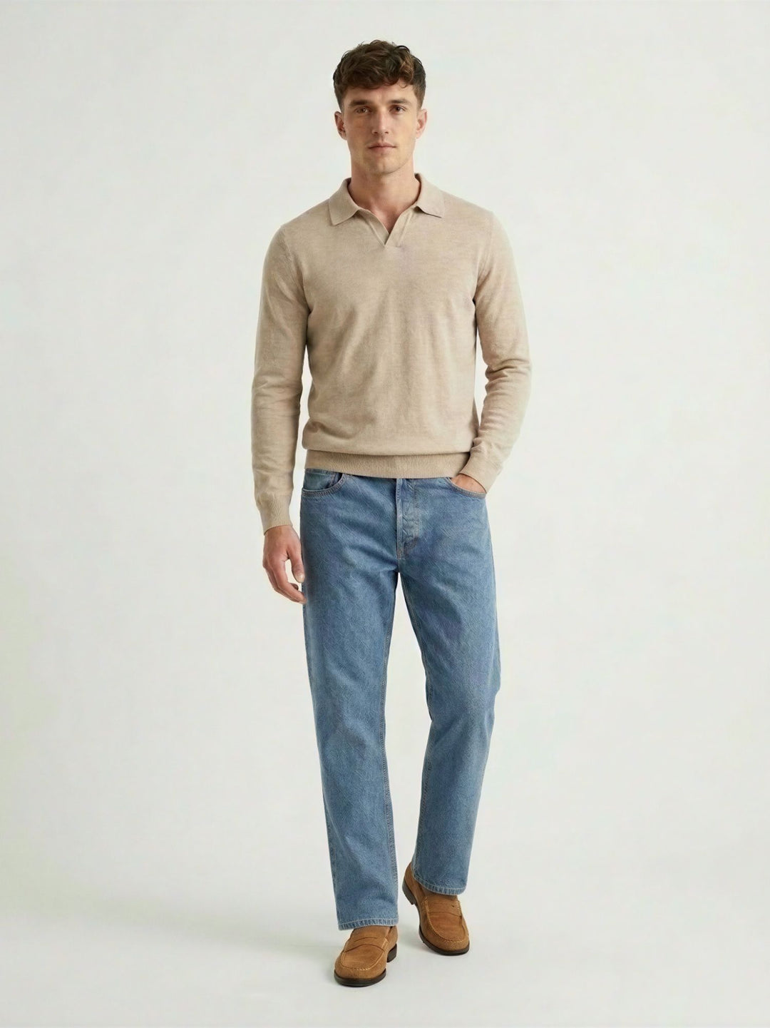 Jeans linea dritta in cotone lavaggio medio