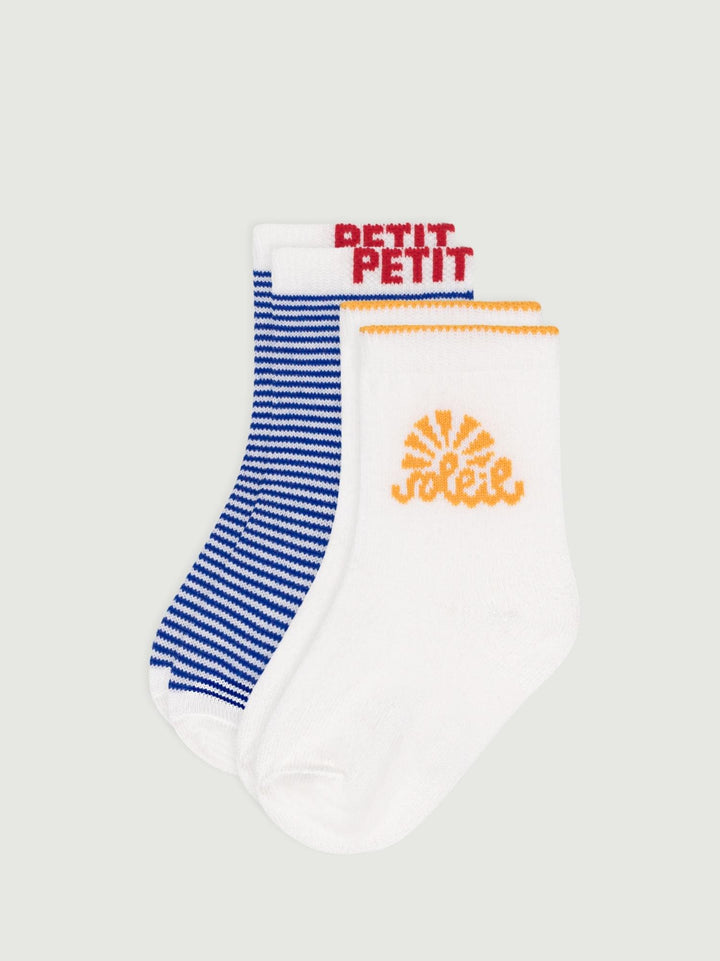 2 paia di calzini in cotone a righe bambino