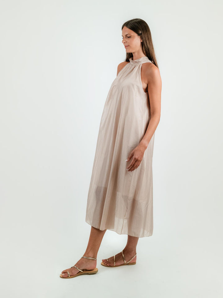 ABITO LUNGO CON SCOLLO HALTER BEIGE