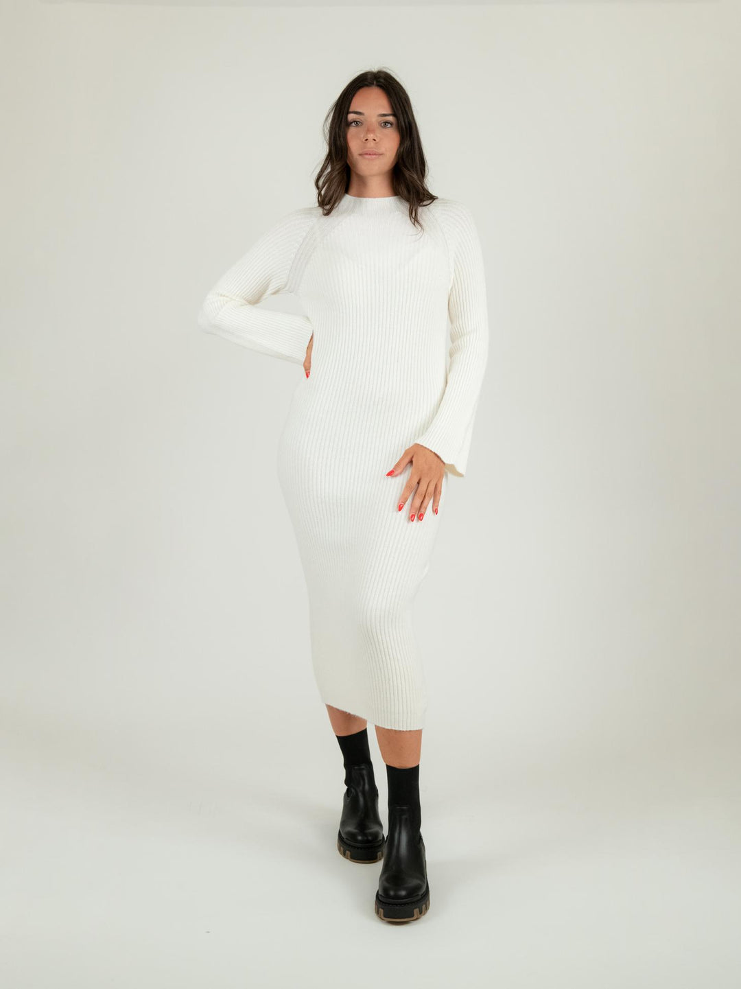 ABITO MIDI IN MAGLIA PANNA