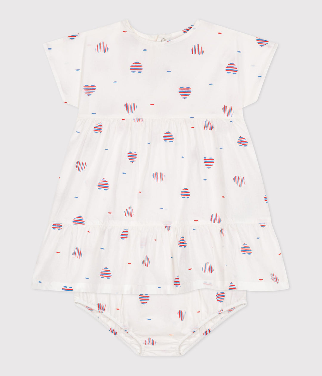 ABITO NEONATA A MANICHE CORTE CON BLOOMER STAMPA A CUORI