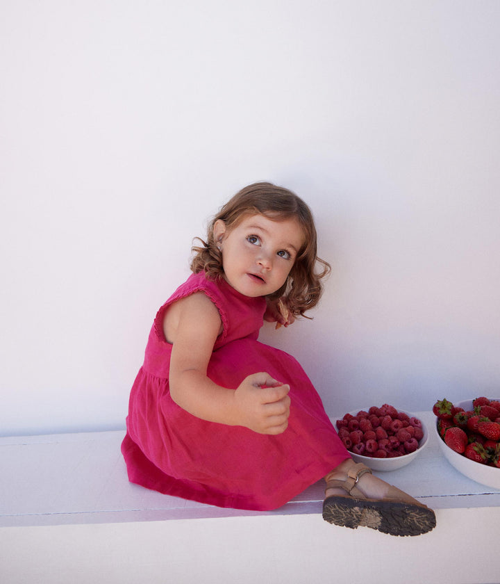 ABITO SENZA MANICHE FUCSIA IN LINO BEBÈ