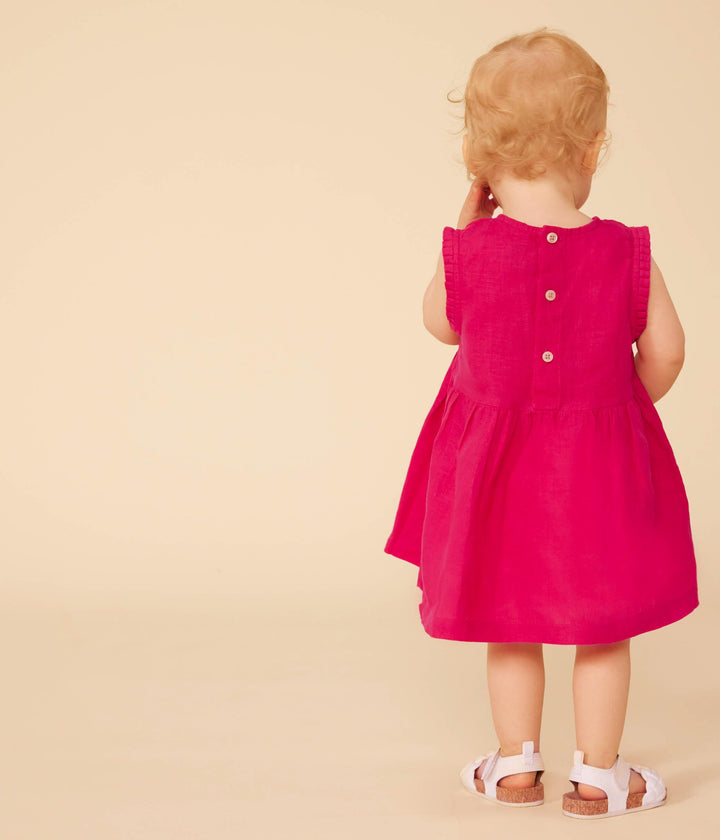 ABITO SENZA MANICHE FUCSIA IN LINO BEBÈ
