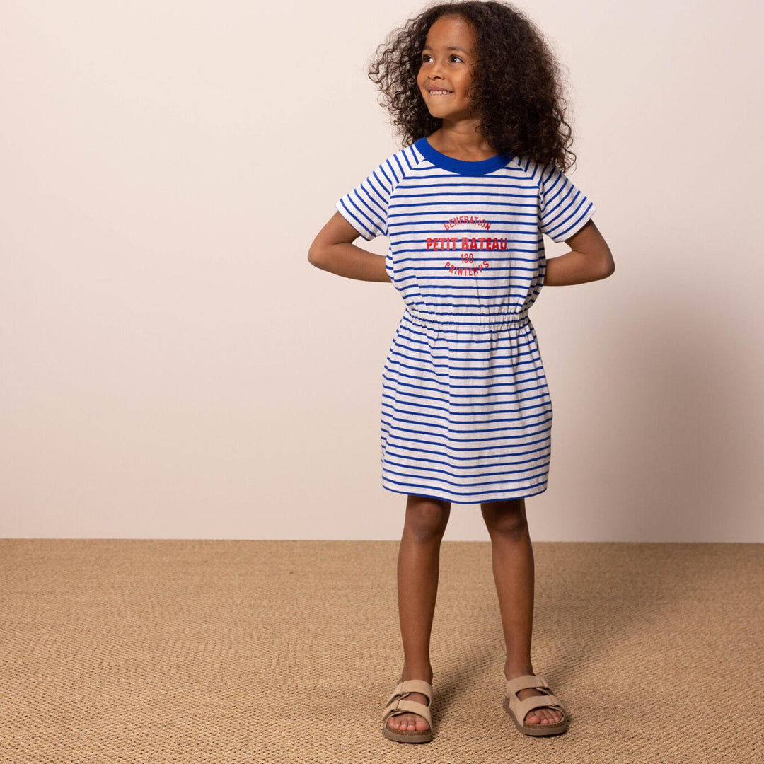Abito bambina in jersey fiammato a righe