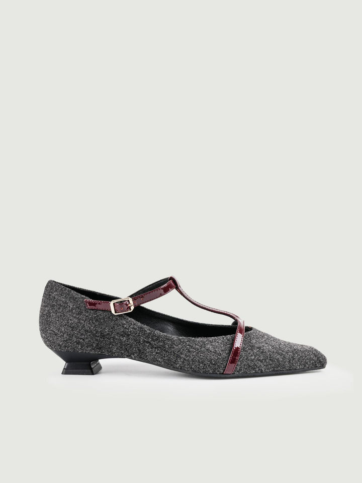 BALLERINA IN TESSUTO GRIGIO ANTRACITE CON CINTURINO