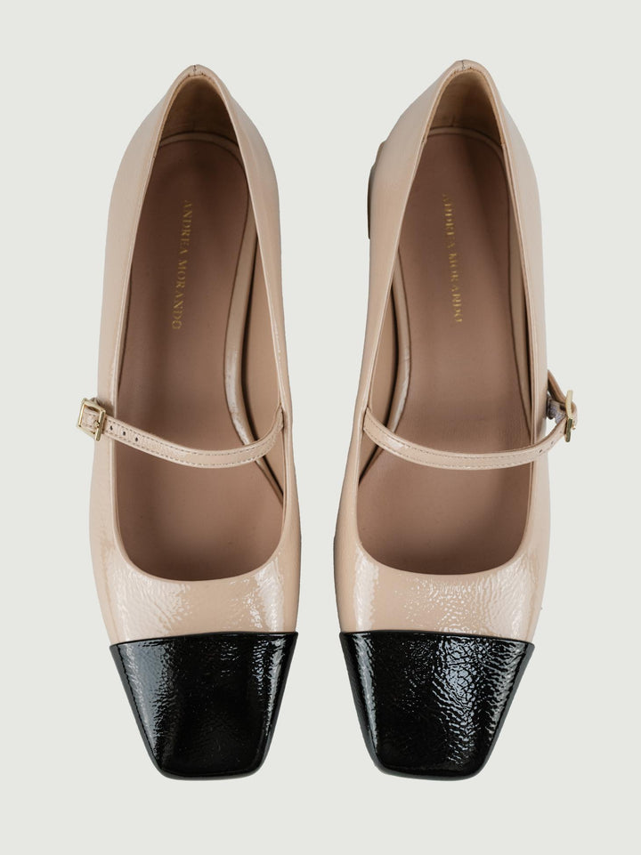 BALLERINA IN VERNICE BICOLORE CON PUNTA SQUADRATA