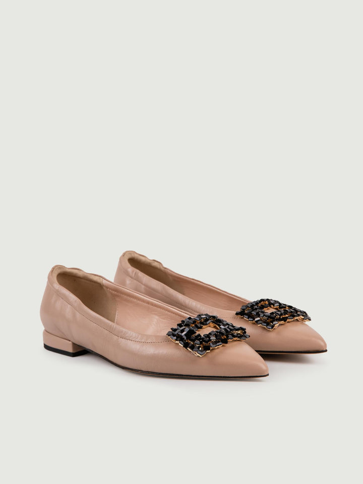 BALLERINE IN PELLE BEIGE CON GIOIELLO