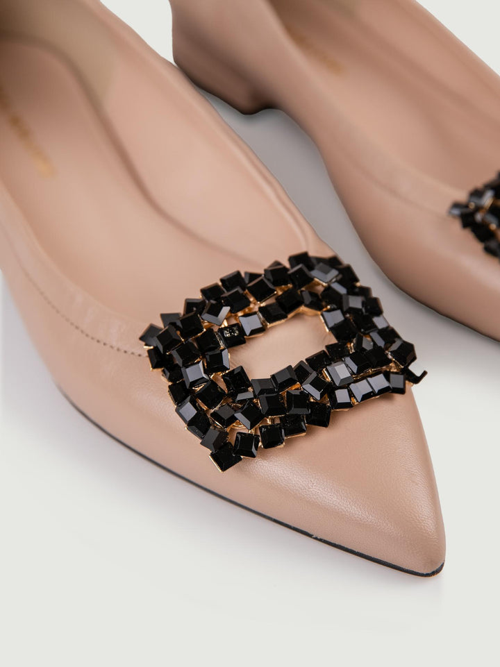 BALLERINE IN PELLE BEIGE CON GIOIELLO