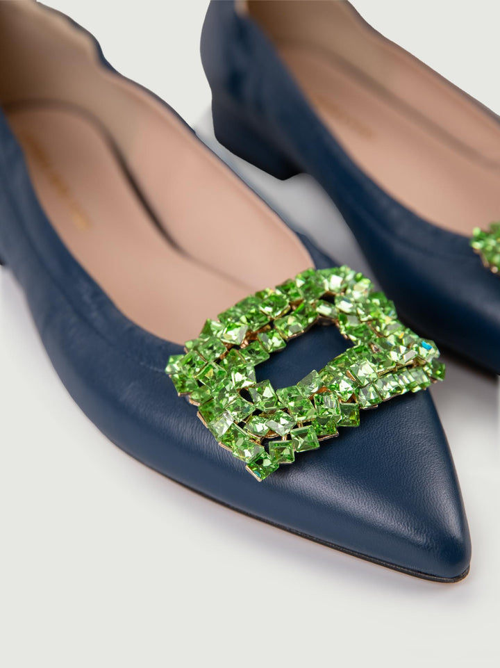 BALLERINE IN PELLE  BLU CON GIOIELLO
