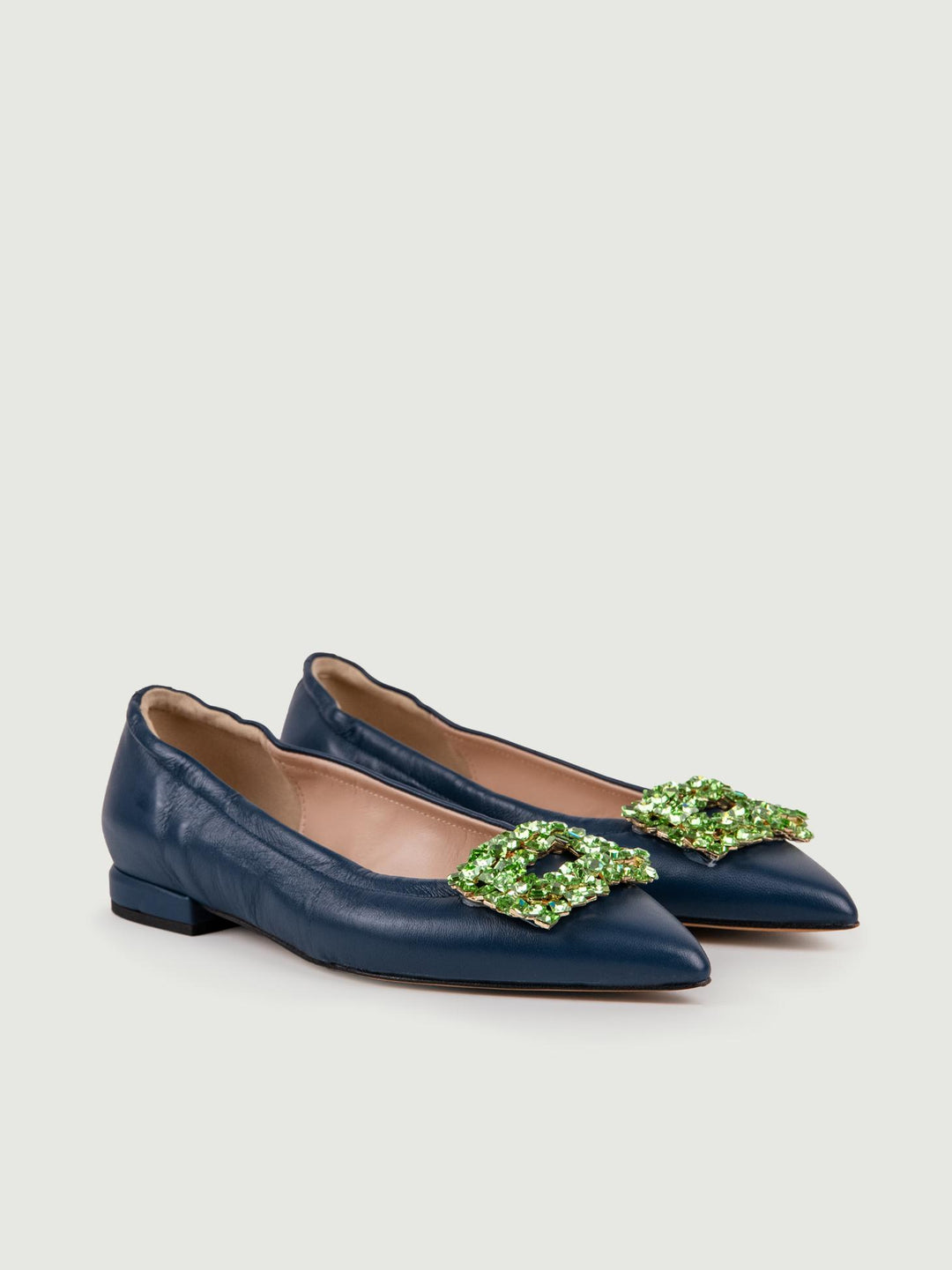 BALLERINE IN PELLE  BLU CON GIOIELLO
