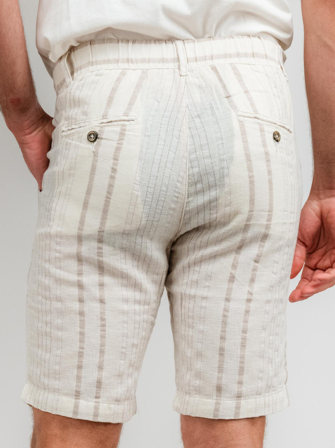 BERMUDA A RIGHE PANNA E BEIGE CON COULISSE
