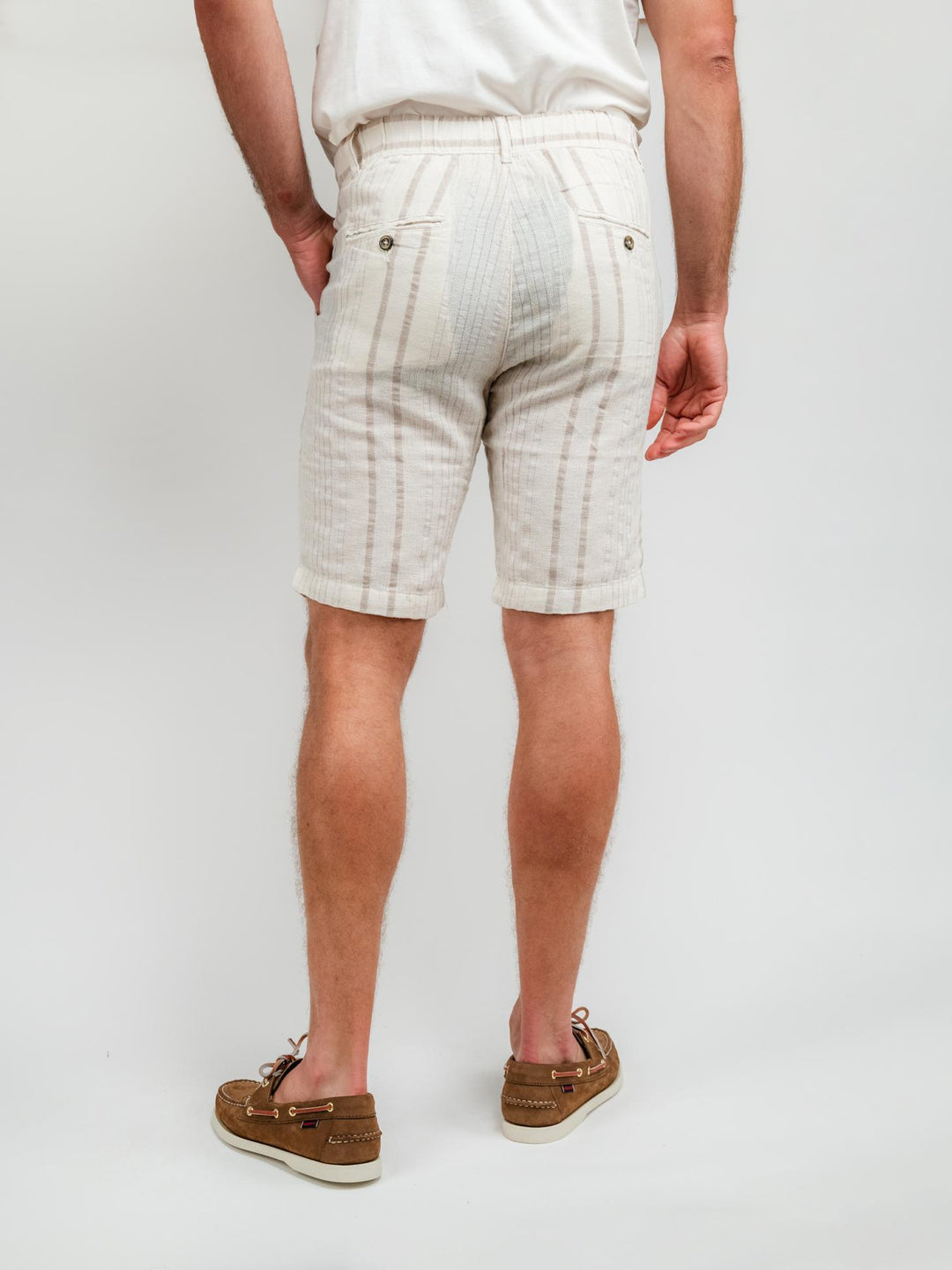 BERMUDA A RIGHE PANNA E BEIGE CON COULISSE