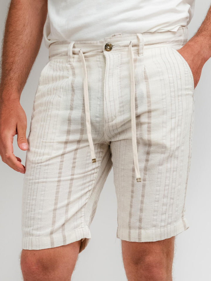 BERMUDA A RIGHE PANNA E BEIGE CON COULISSE