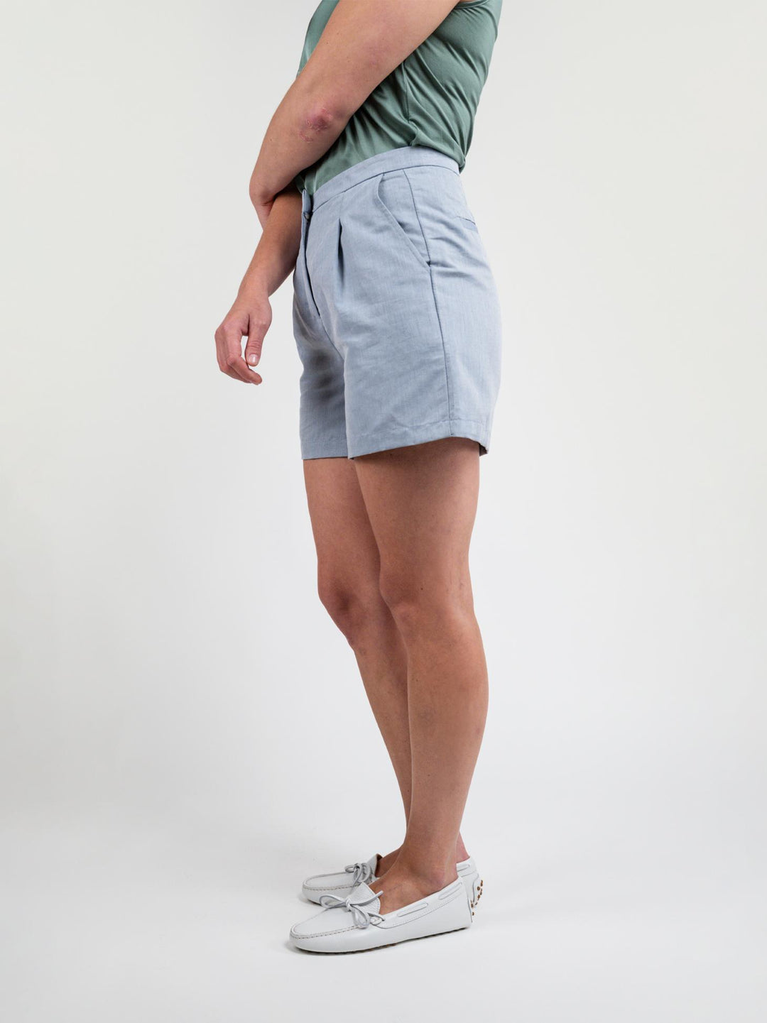 BERMUDA IN MISTO LINO AZZURRO