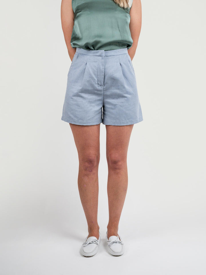 BERMUDA IN MISTO LINO AZZURRO