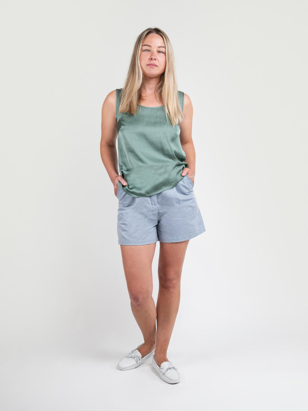 BERMUDA IN MISTO LINO AZZURRO