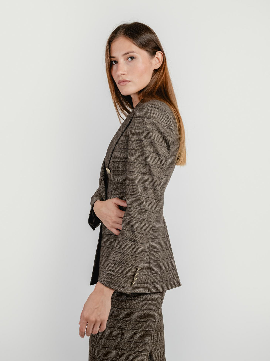 BLAZER DOPPIOPETTO FANTASIA CHECK TESTA MORO