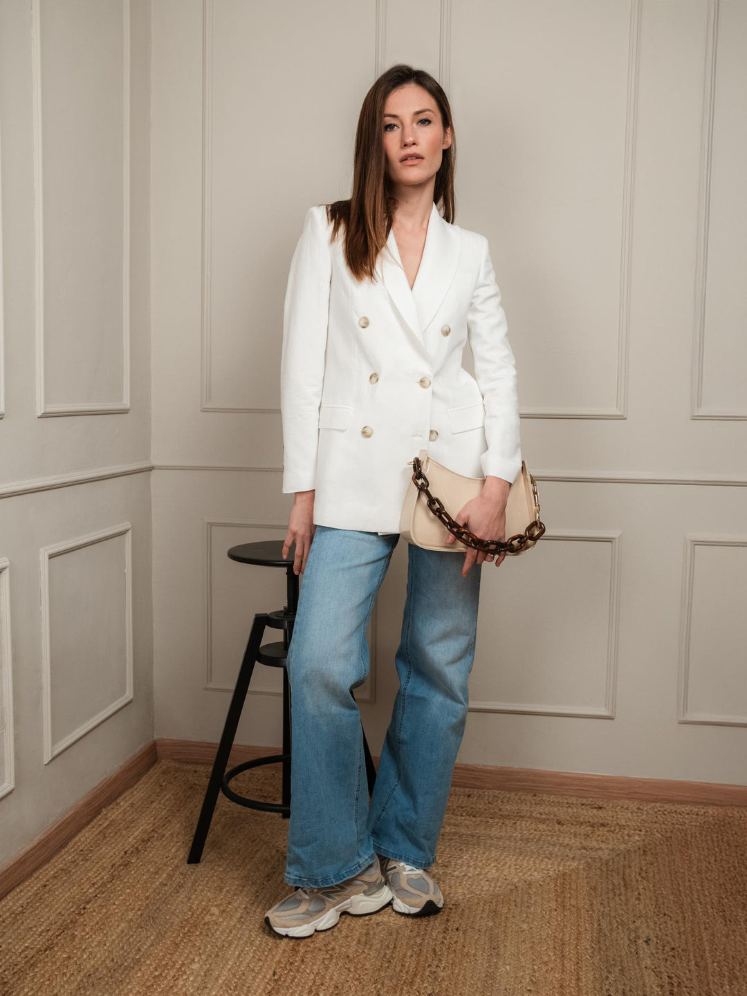 BLAZER DOPPIOPETTO IN LINO BIANCO