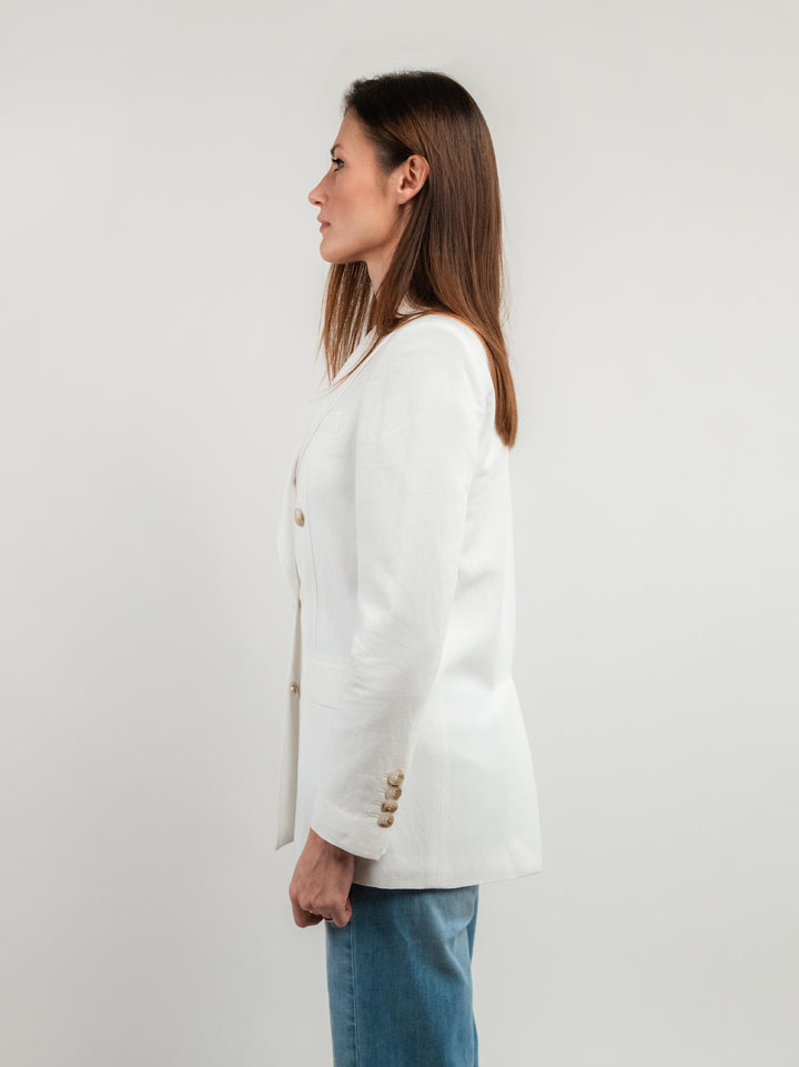 BLAZER DOPPIOPETTO IN LINO BIANCO