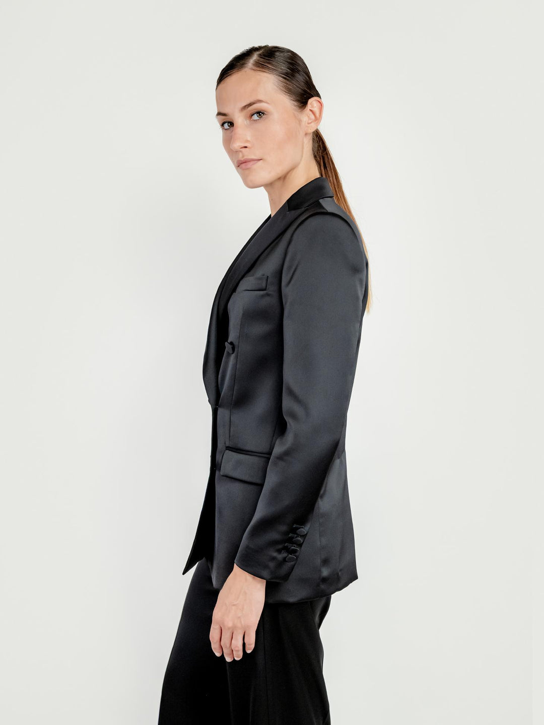 BLAZER DOPPIOPETTO IN RASO NERO