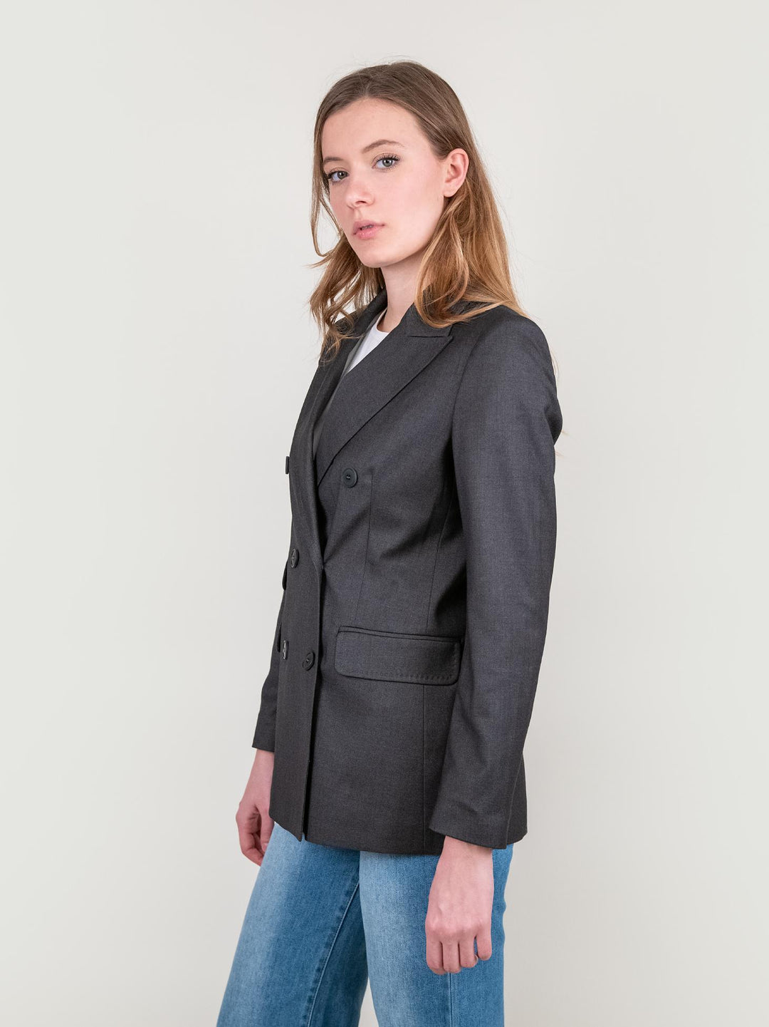 BLAZER DOPPIOPETTO IN TESSUTO ELASTICIZZATO ANTRACITE