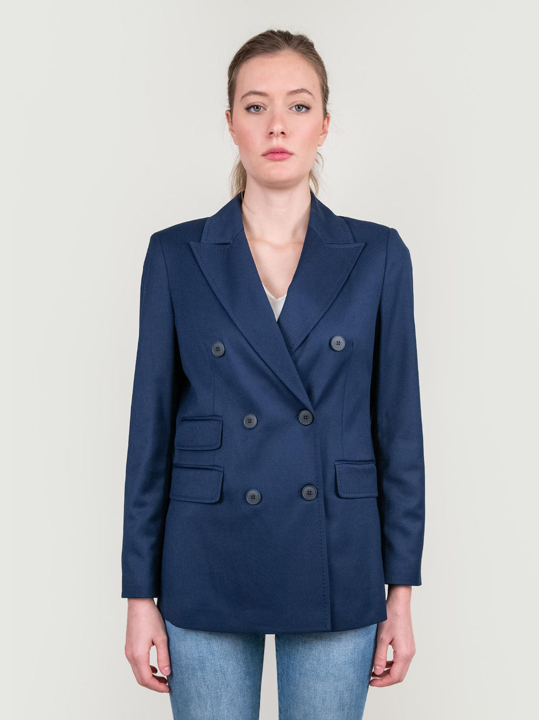 BLAZER DOPPIOPETTO IN TESSUTO ELASTICIZZATO BLU