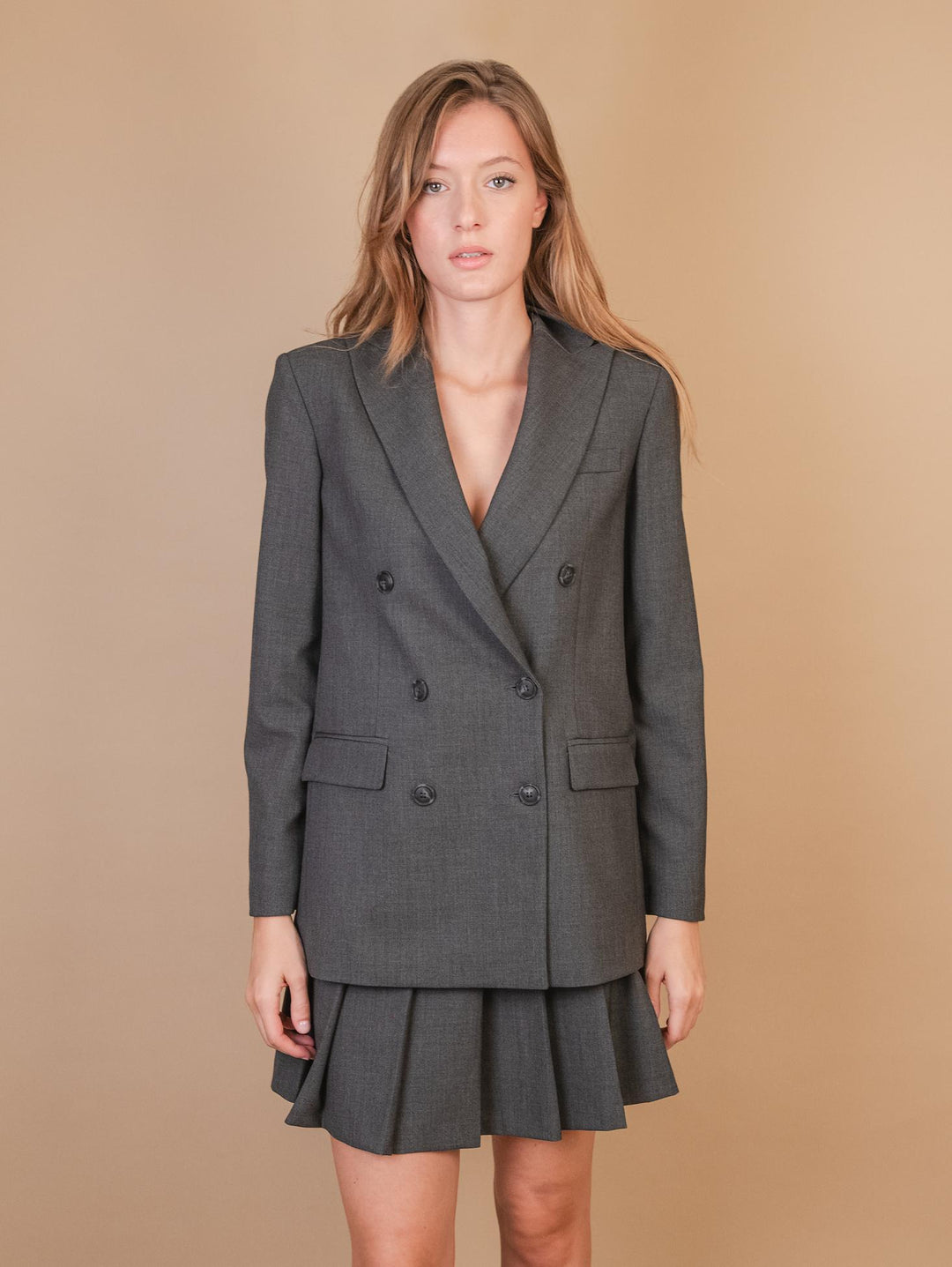 BLAZER DOPPIOPETTO IN TESSUTO GRIGIO ANTRACITE