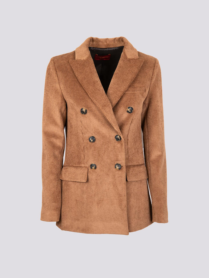 BLAZER DOPPIOPETTO IN VELLUTO A COSTINE BEIGE