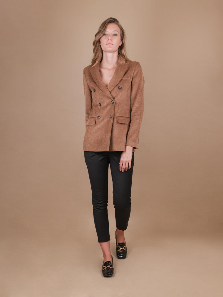 BLAZER DOPPIOPETTO IN VELLUTO A COSTINE BEIGE