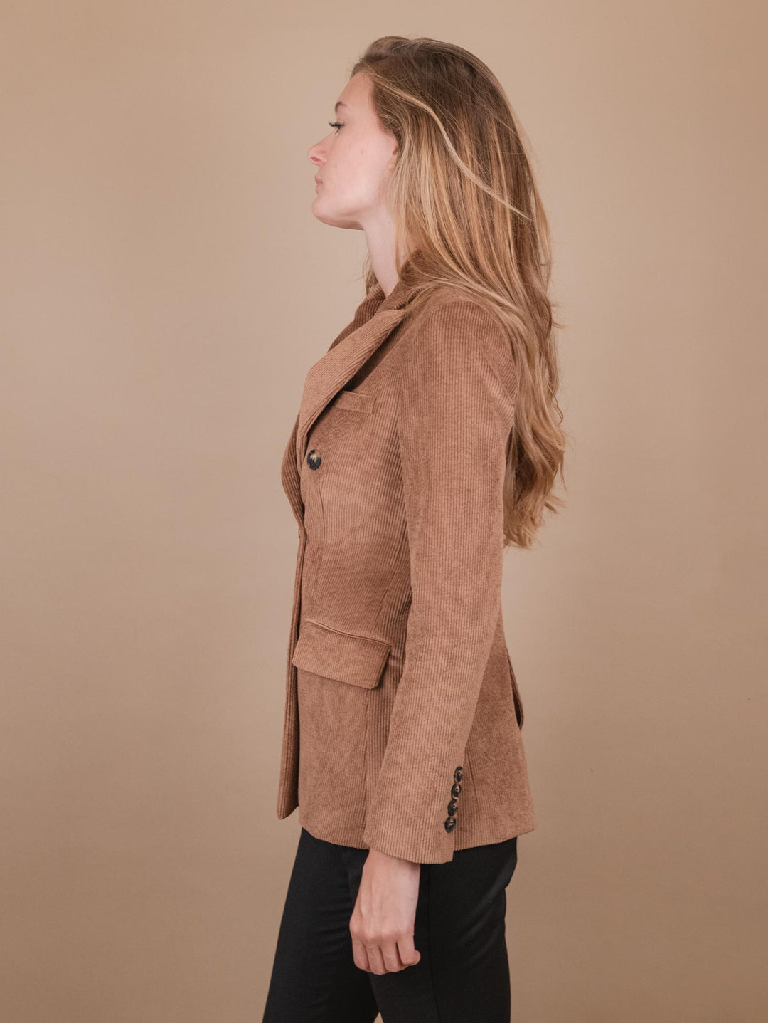 BLAZER DOPPIOPETTO IN VELLUTO A COSTINE BEIGE