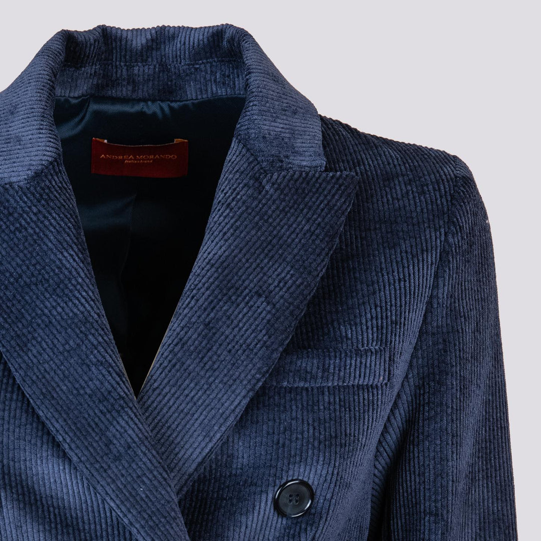 BLAZER DOPPIOPETTO IN VELLUTO A COSTINE BLU