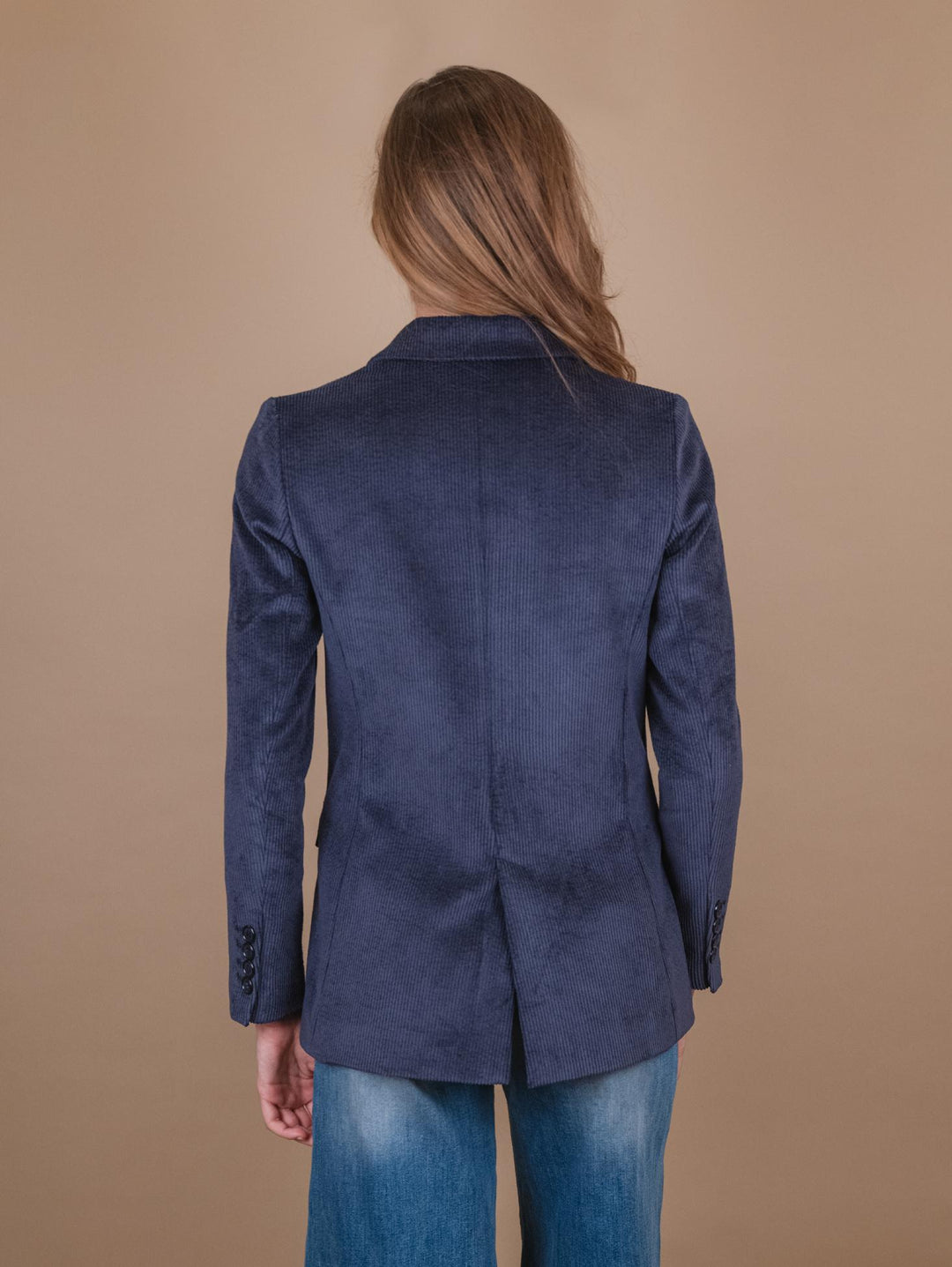 BLAZER DOPPIOPETTO IN VELLUTO A COSTINE BLU