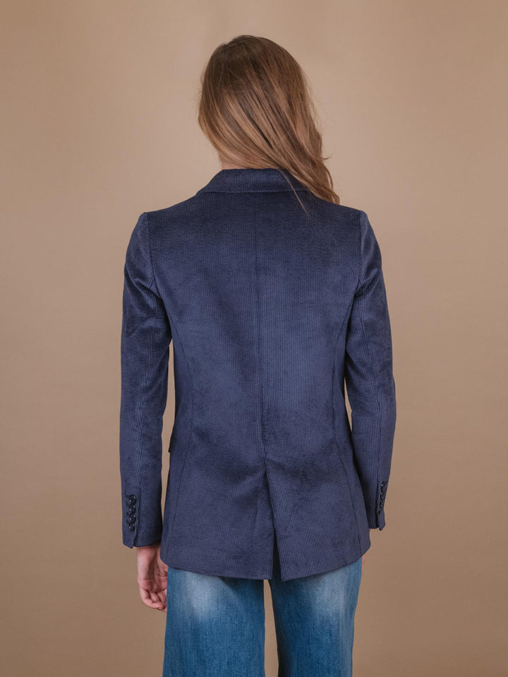 BLAZER DOPPIOPETTO IN VELLUTO A COSTINE BLU