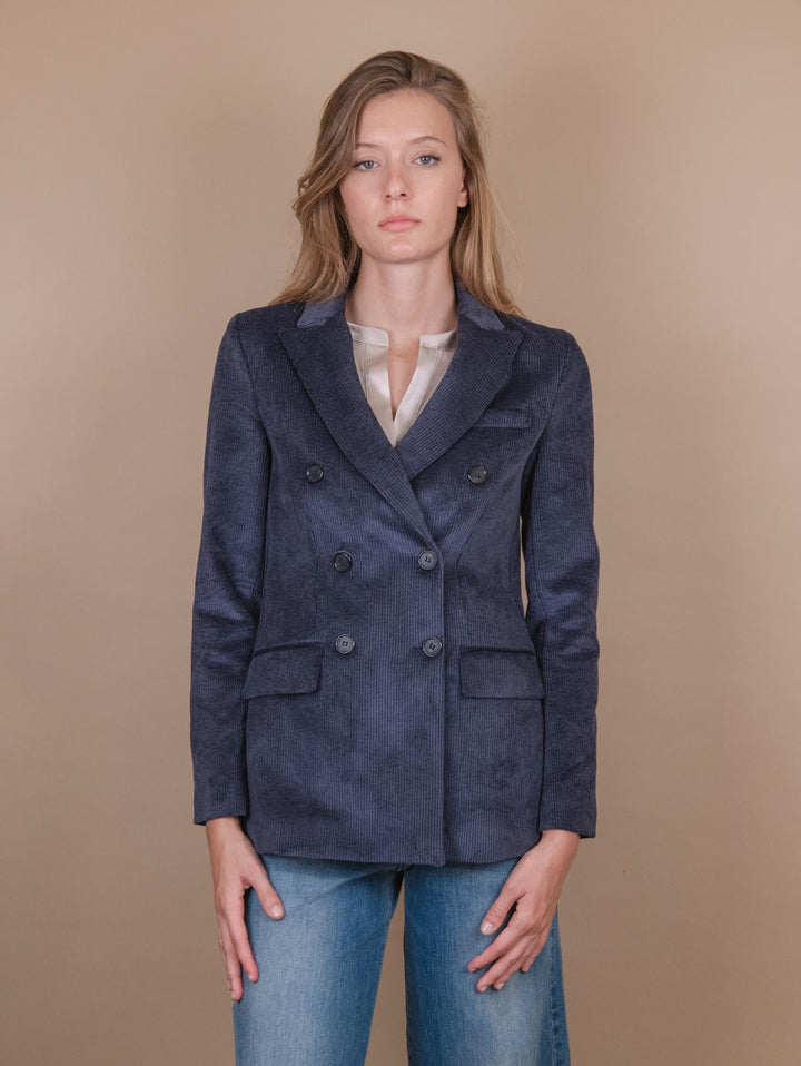 BLAZER DOPPIOPETTO IN VELLUTO A COSTINE BLU