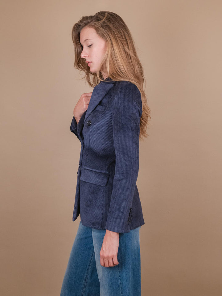 BLAZER DOPPIOPETTO IN VELLUTO A COSTINE BLU