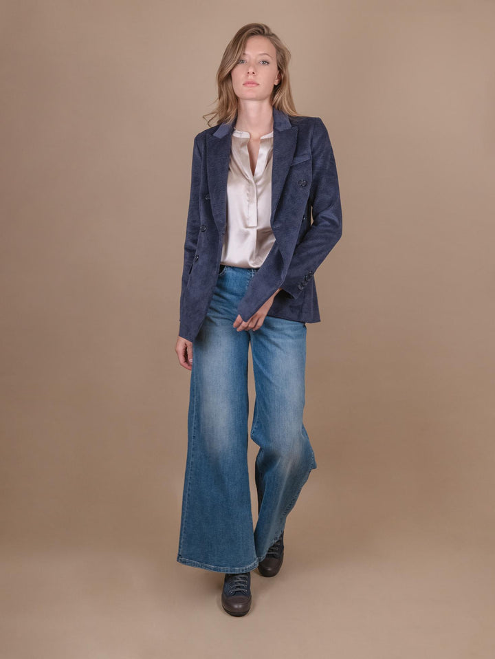 BLAZER DOPPIOPETTO IN VELLUTO A COSTINE BLU
