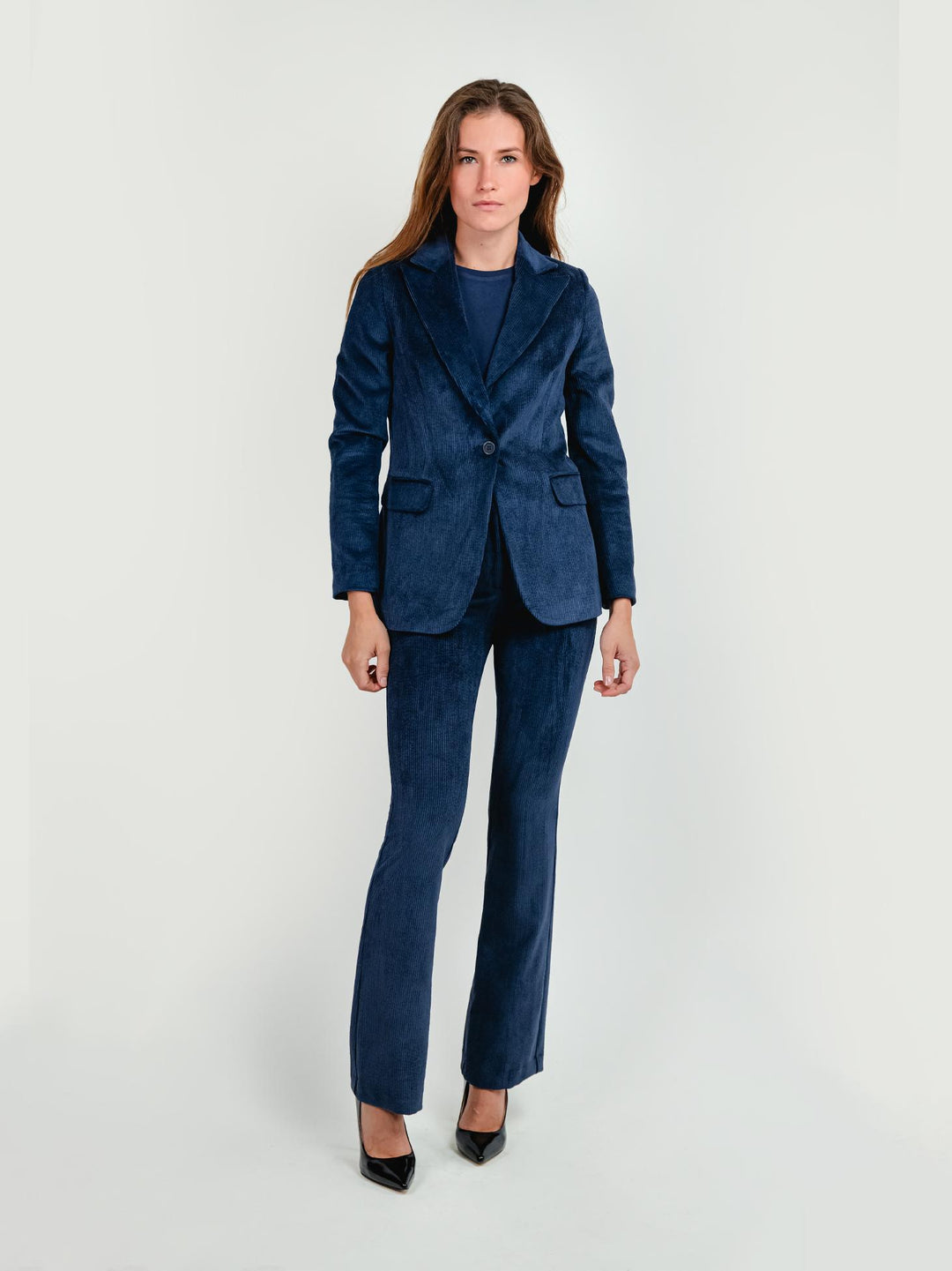 BLAZER IN VELLUTO A COSTE BLU