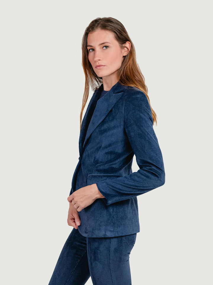 BLAZER IN VELLUTO A COSTE BLU