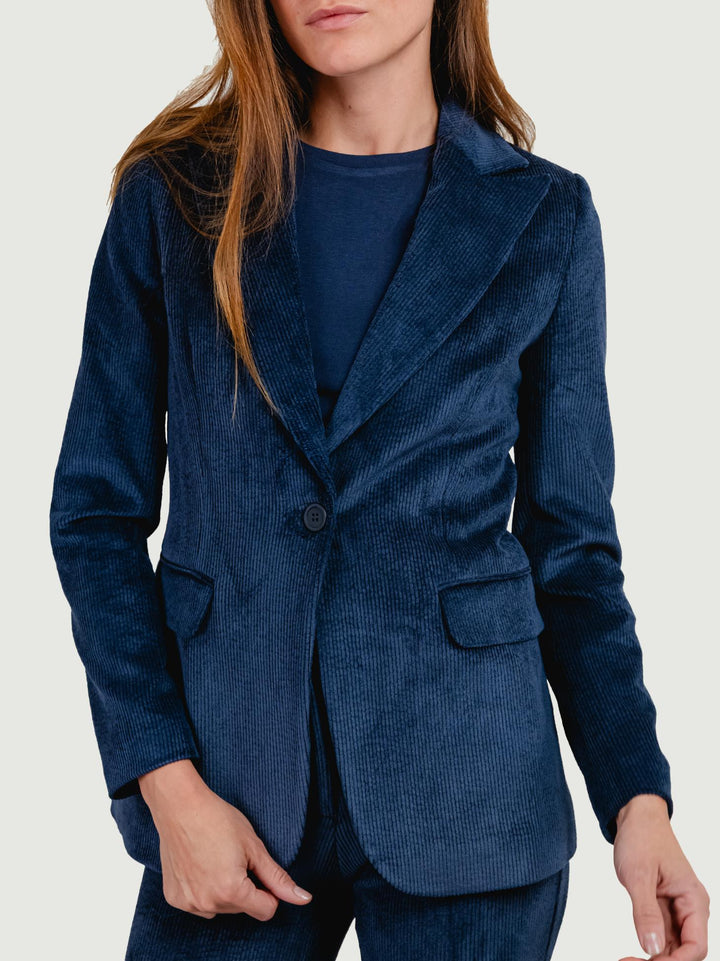 BLAZER IN VELLUTO A COSTE BLU