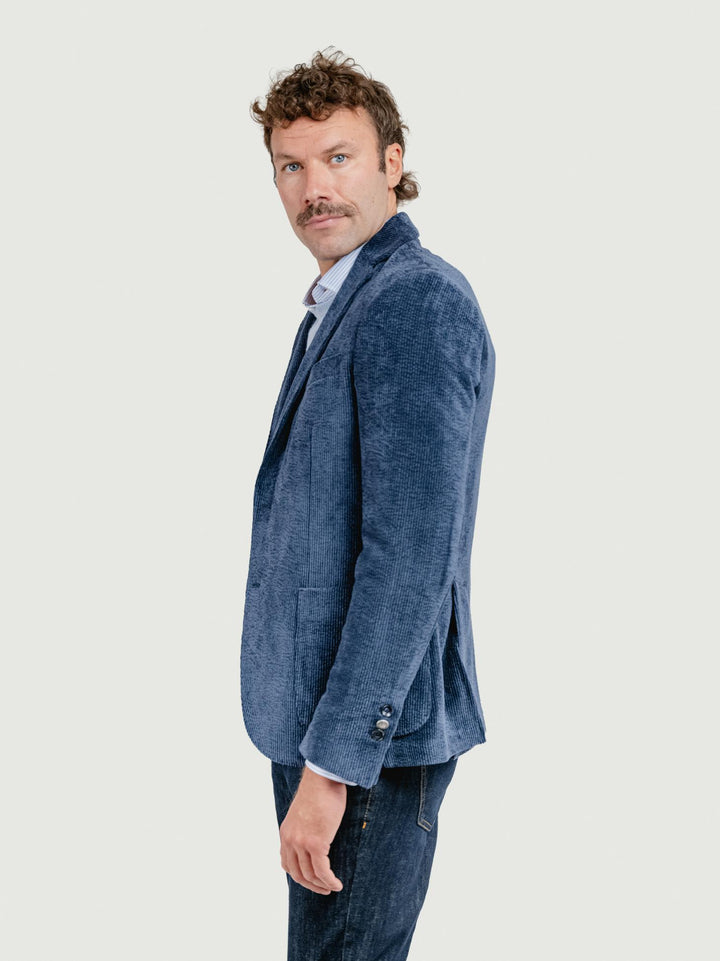 BLAZER IN VELLUTO A COSTE BLU