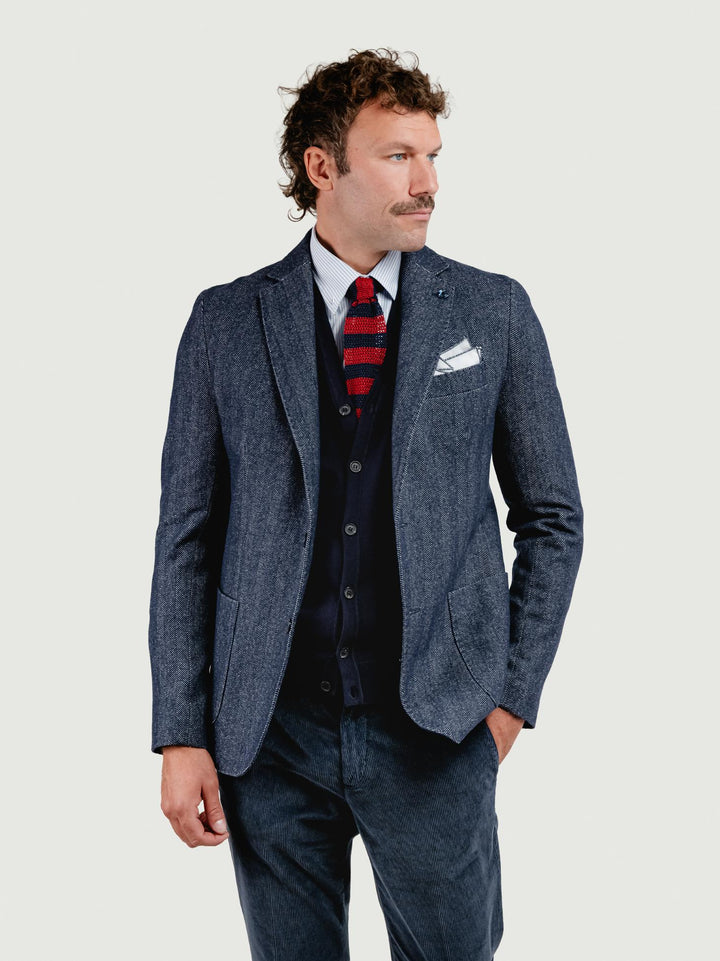 BLAZER MISTO LANA SPIGA BLU NAVY