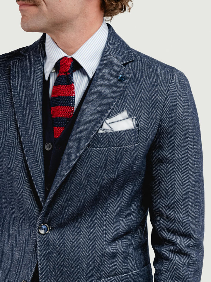 BLAZER MISTO LANA SPIGA BLU NAVY