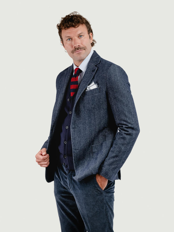 BLAZER MISTO LANA SPIGA BLU NAVY