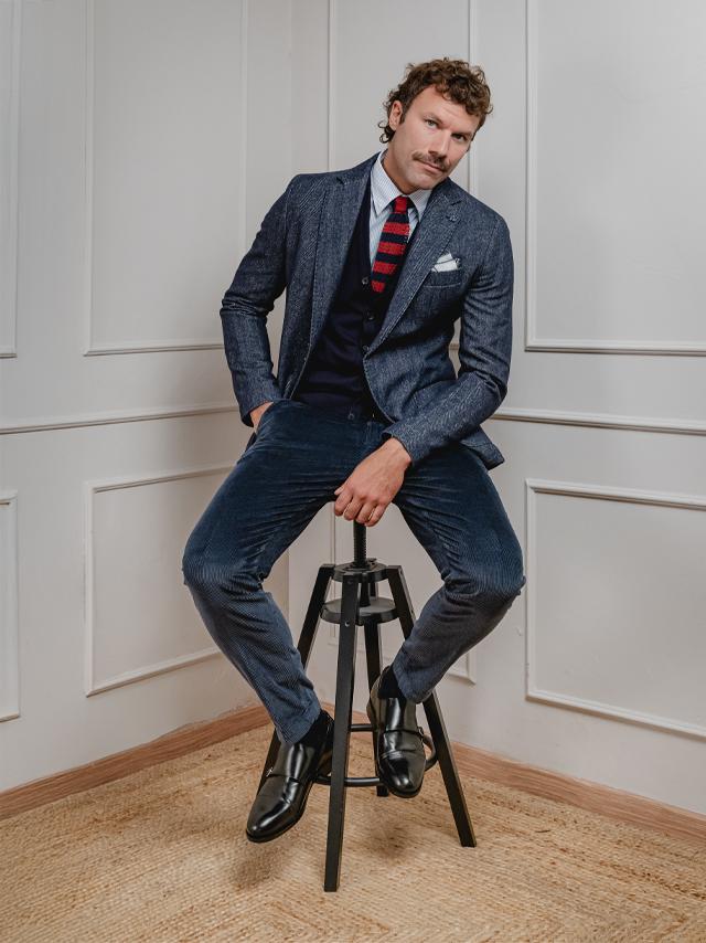 BLAZER MISTO LANA SPIGA BLU NAVY