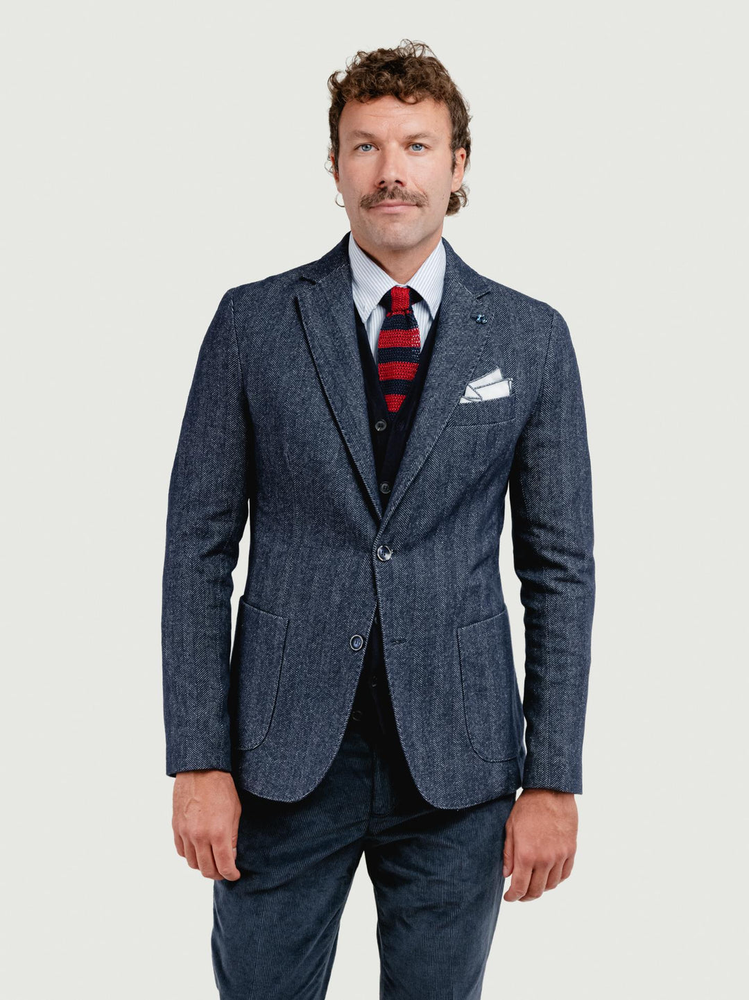 BLAZER MISTO LANA SPIGA BLU NAVY